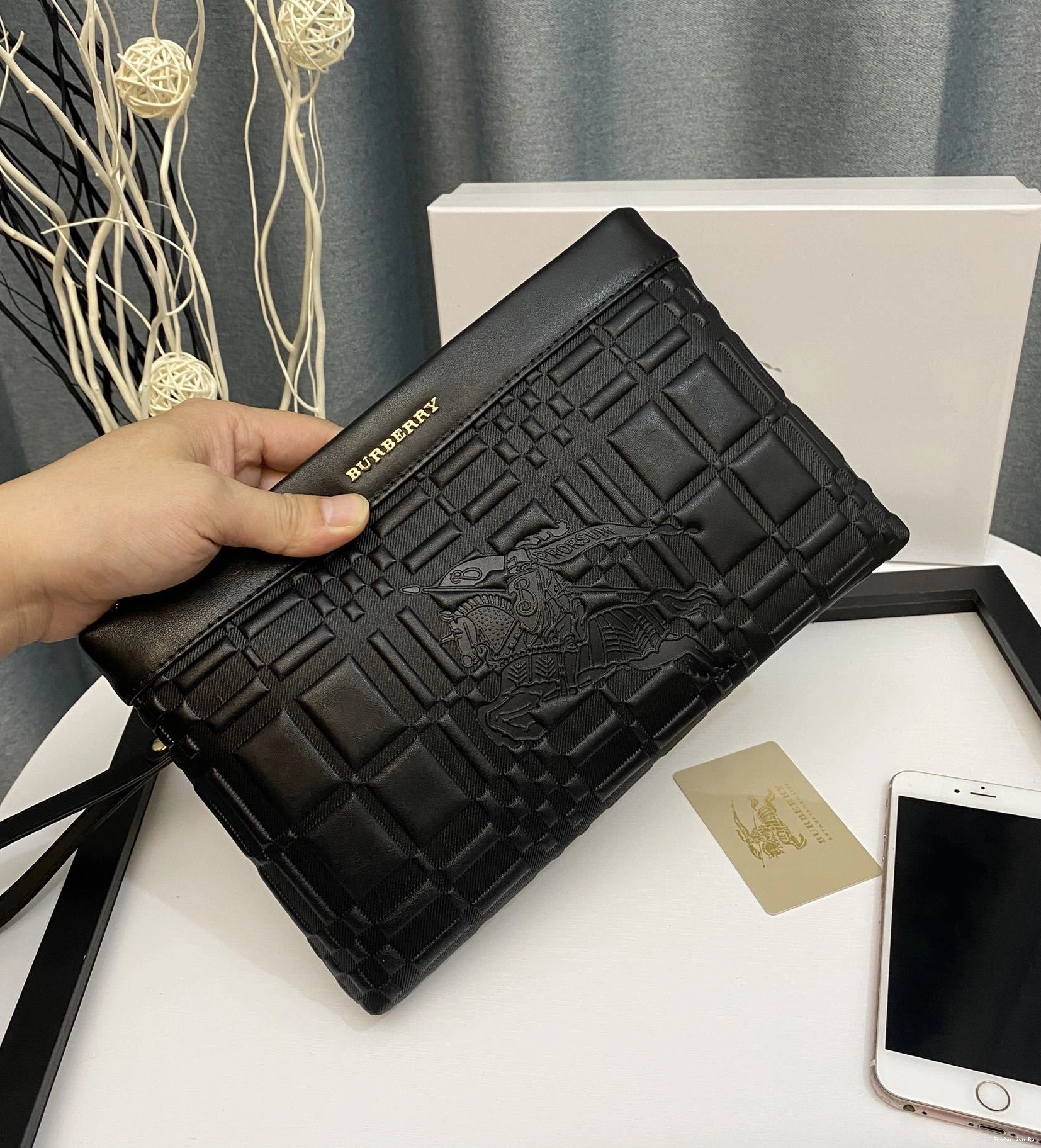 Bags 93304 Mens Sleek Burberry Clutch 0816